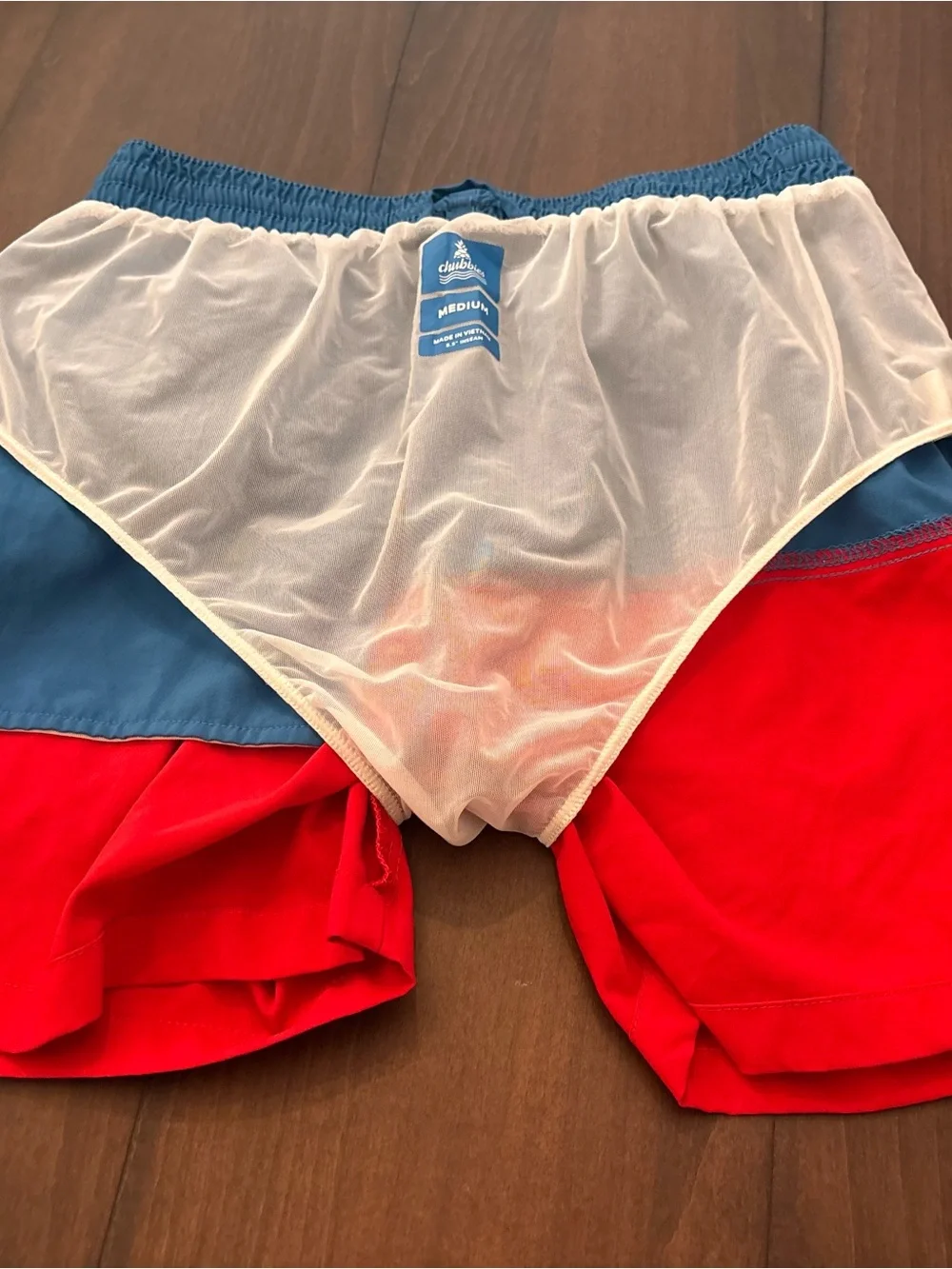 chubbies Two-Tone Slate Blue Red Swim Trunks 5.5 inseam